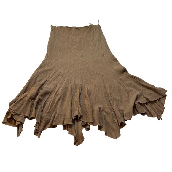 Y2K New Old Stock Asymmetrical Khaki Beige Midi Skirt Sz 14 Whimsy Fairy READ - Picture 1 of 11
